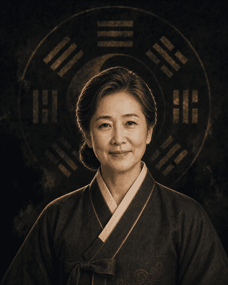 차분한 한복 차림의 여성 역술가